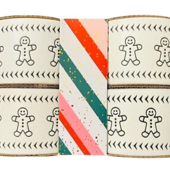 GINGERBREAD MAN Ceramic RAMEKINS Set of 4 White CHRISTMAS NEW NIB BAKESHOP‎ GIFT - Picture 1 of 8